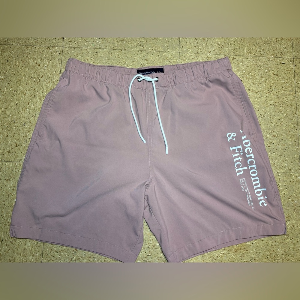 Abercrombie & Fitch Mens Pink Salmon Swim‎ Shorts Trunks Drawstring Stretch Sz L